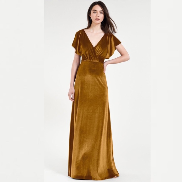 gold velvet bridesmaid dresses Burnished Gold Velvet V-Neck Bridesmaid Dress Mermaid Floor-Length